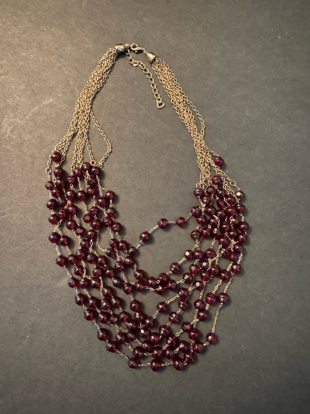 Multi-Strand Garnet Bead Necklace in Deep Burgundy